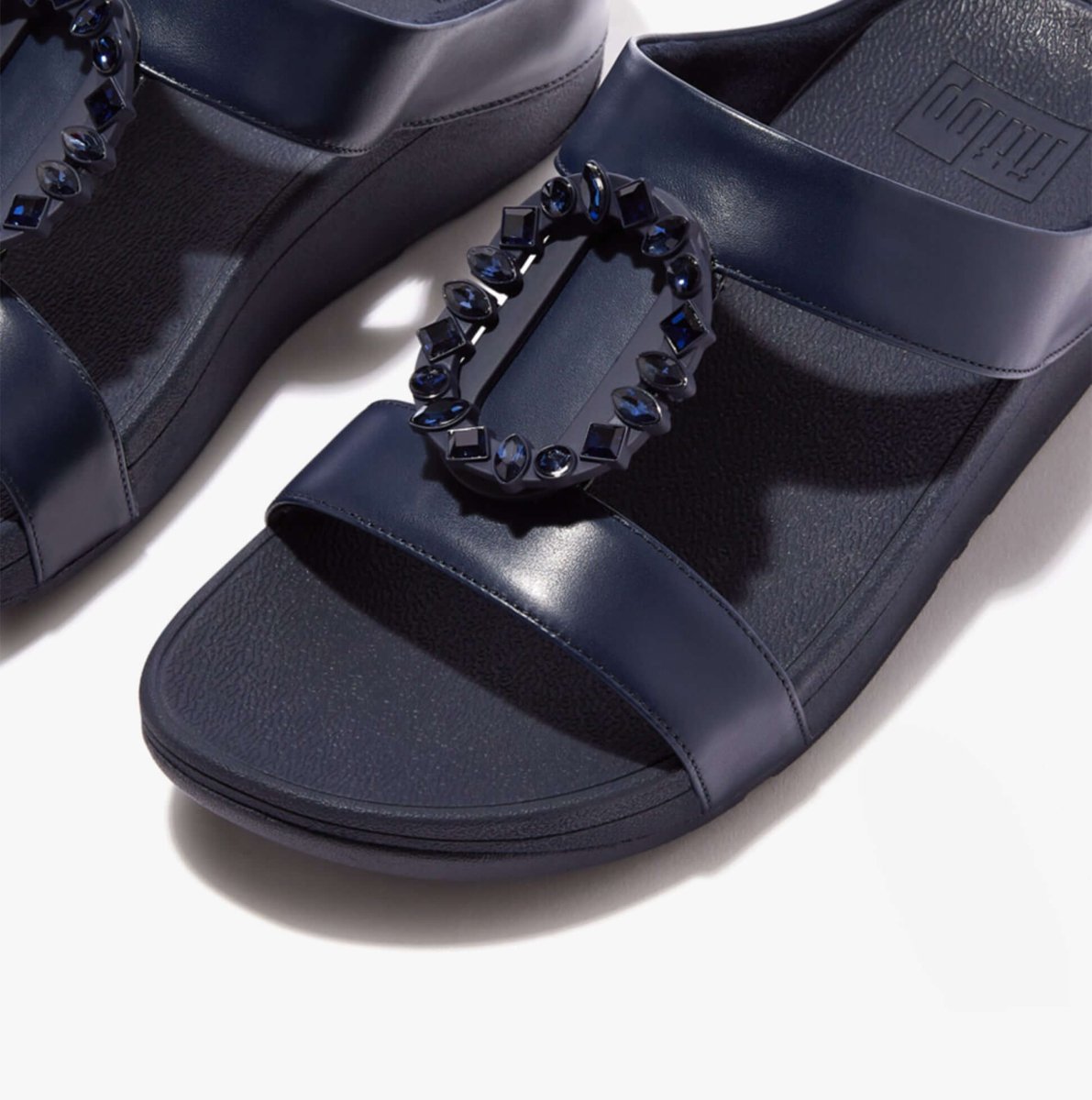 FitFlop LULU CRYSTAL Ladies H - Bar Sandals Midnight Navy - Shuperb