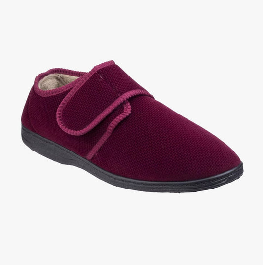 Fleet & Foster SAM Mens Velour Full Slippers Red - Shuperb