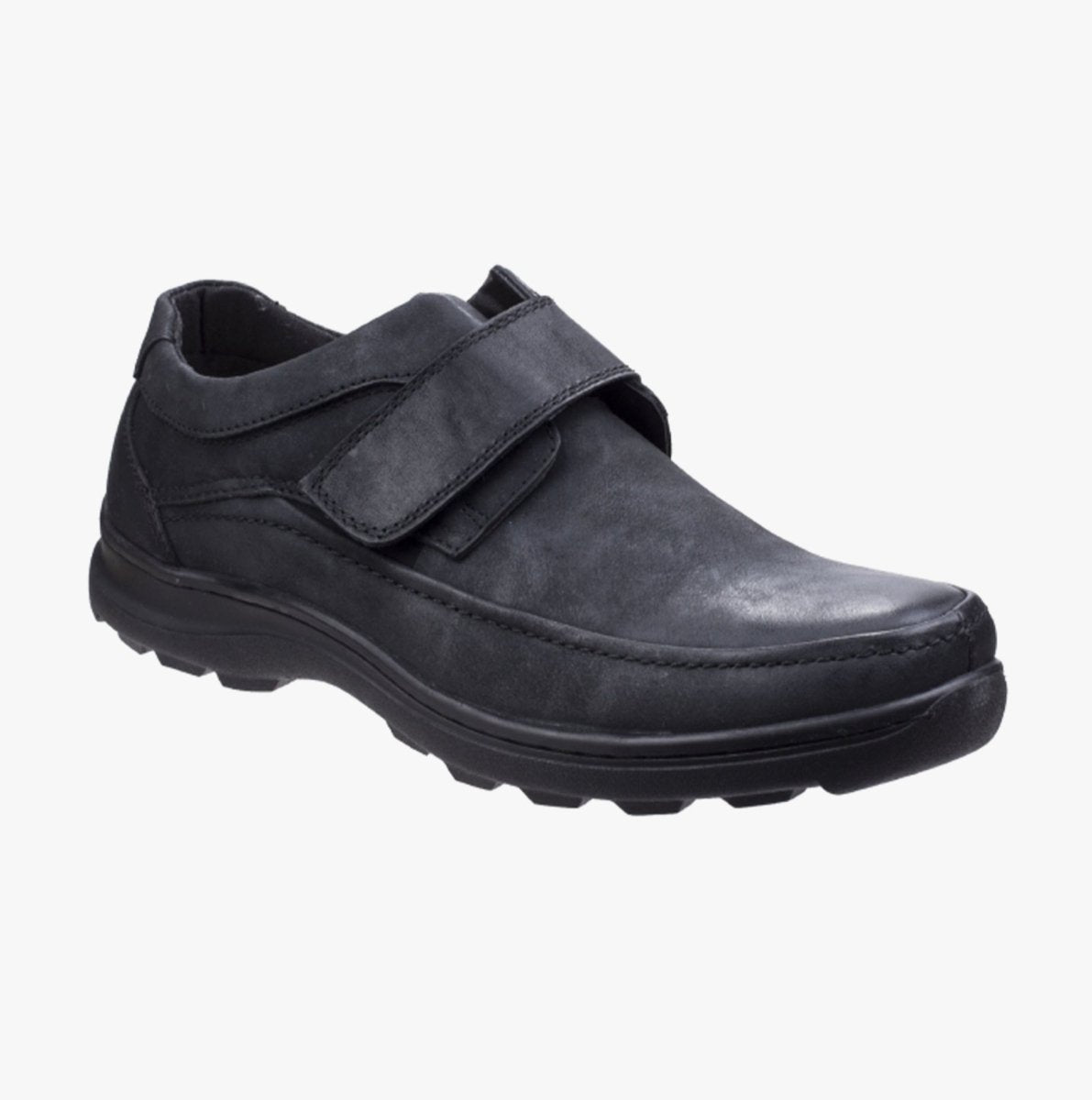 Fleet & Foster HURGHADA Mens Leather Touch Fasten Shoes Black - Shuperb