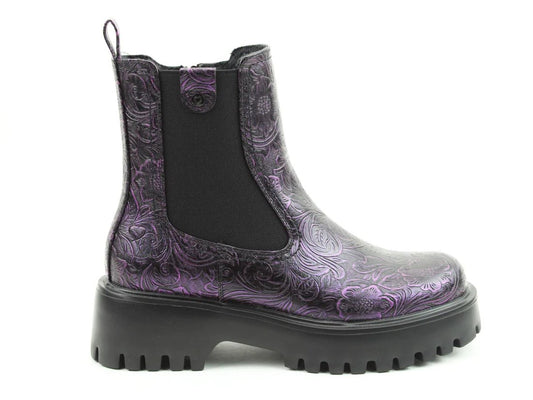 Heavenly Feet ALANA Womens Chelsea Boots Purple Emboss - Shuperb