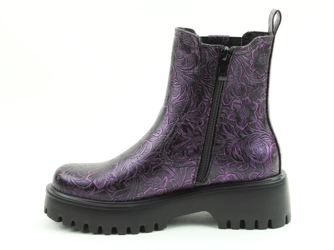 Heavenly Feet ALANA Womens Chelsea Boots Purple Emboss - Shuperb