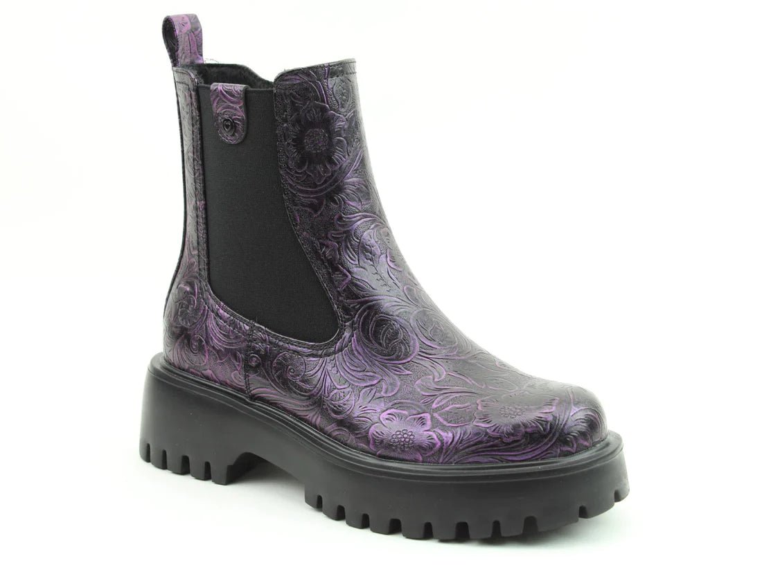 Heavenly Feet ALANA Womens Chelsea Boots Purple Emboss - Shuperb