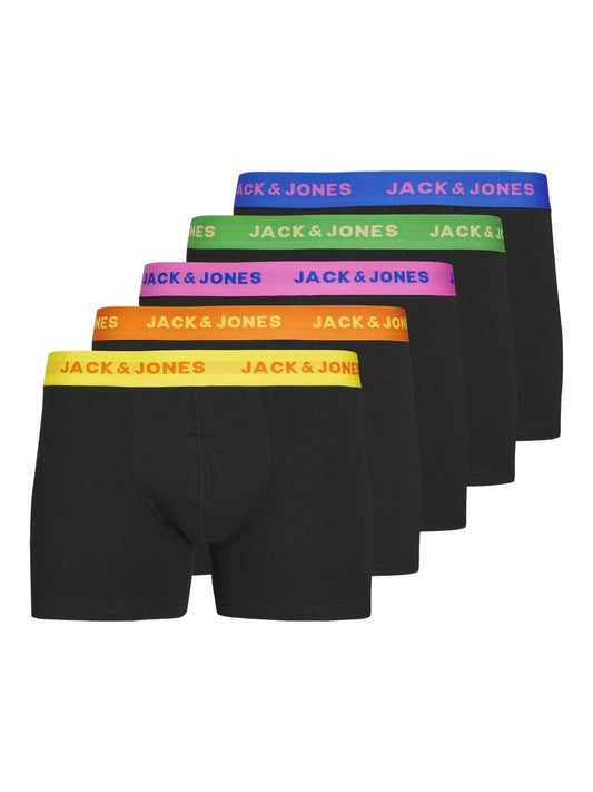 Jack & Jones LEO SOLID Mens 5 Pack Trunks Black - Shuperb