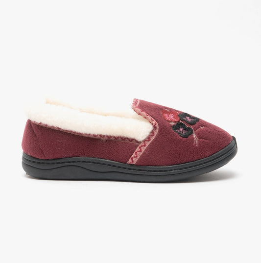 Jo & Joe EDITH Ladies Full Slippers Burgundy - Shuperb