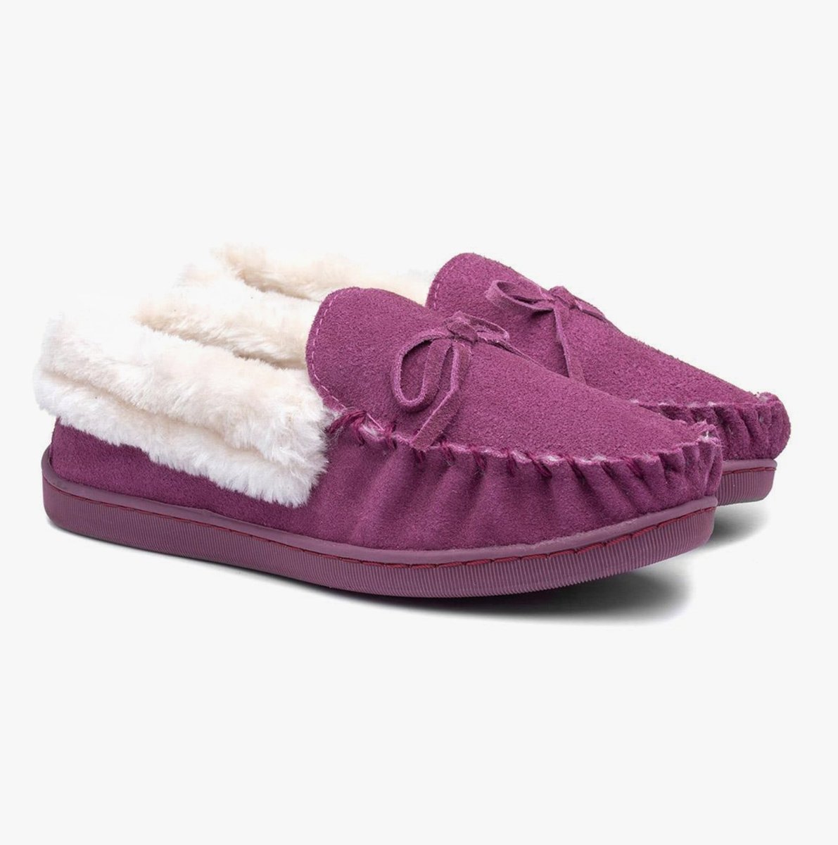 Jo & Joe MULL Ladies Suede Moccasin Slippers Dark Pink - Shuperb