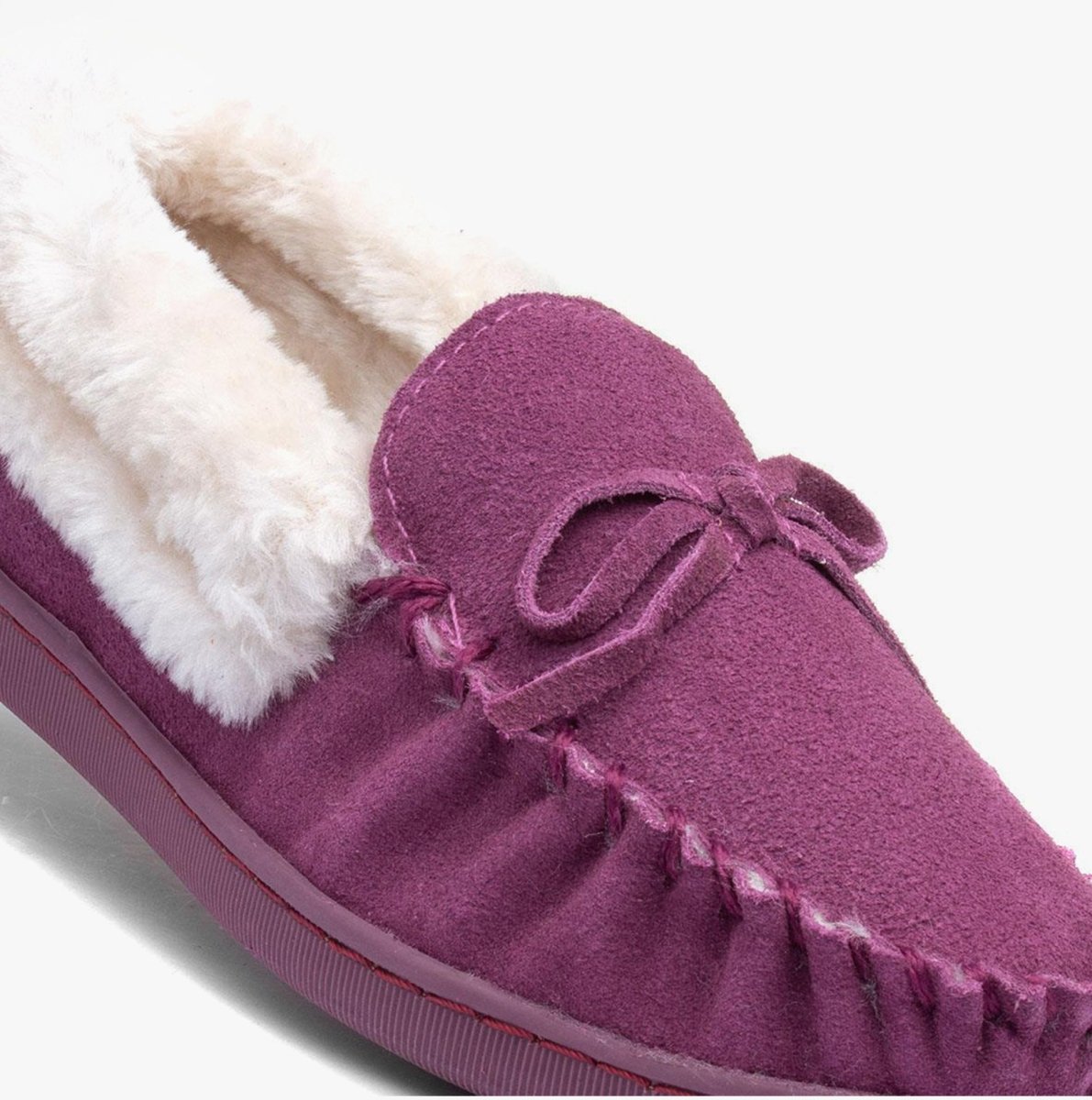 Jo & Joe MULL Ladies Suede Moccasin Slippers Dark Pink - Shuperb