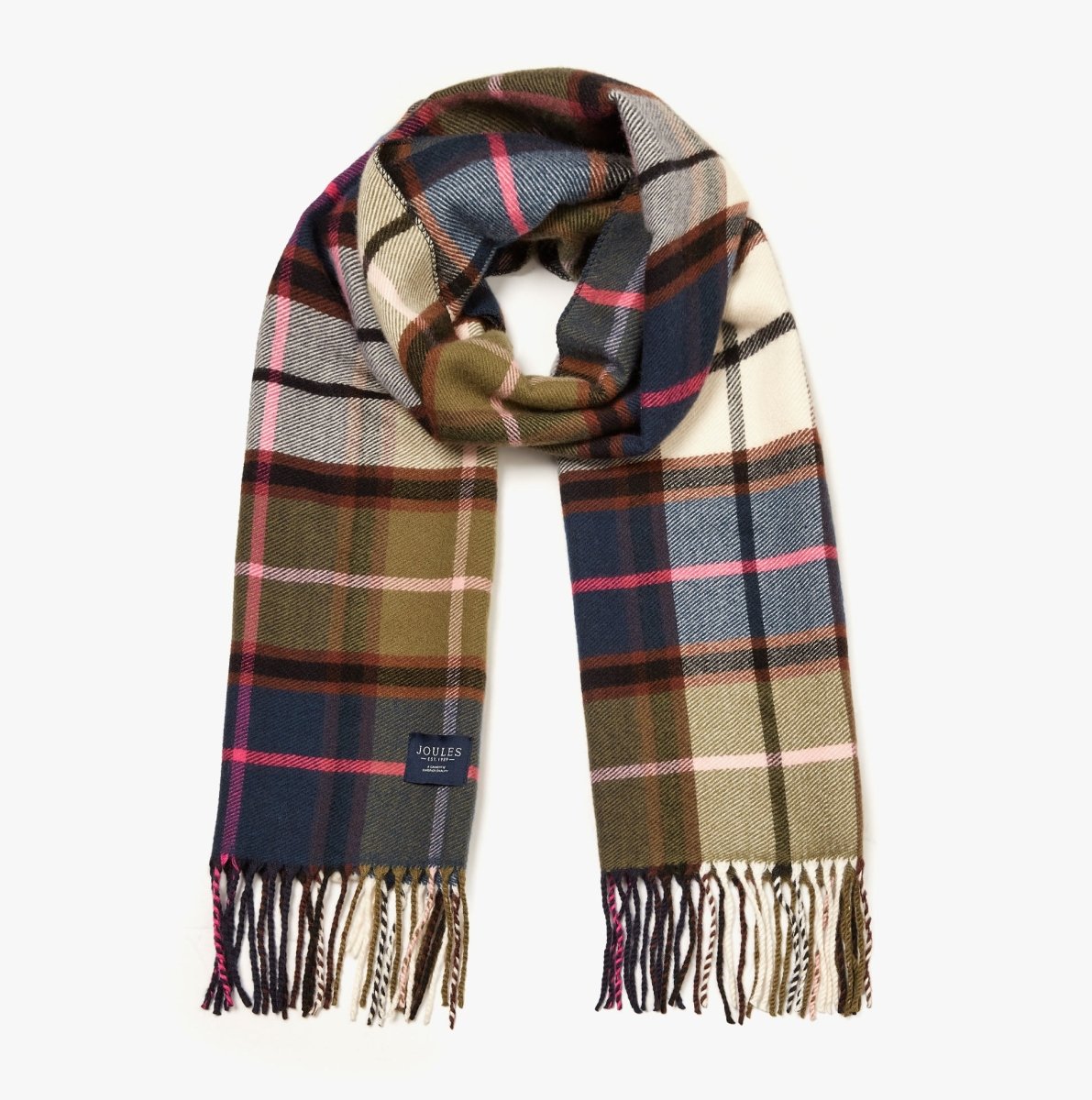 Joules LANGTREE Womens Scarf Green Pink Check - Shuperb