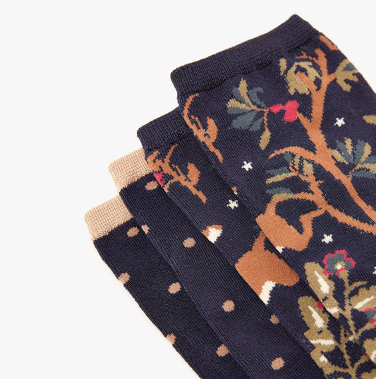 Joules EVERYDAY 2 - Pack Womens Socks Navy Wood - Shuperb