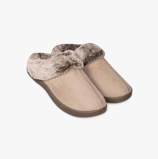 Padders FLORRIE Womens (EE Fit) Mule Slippers Taupe Combi - Shuperb