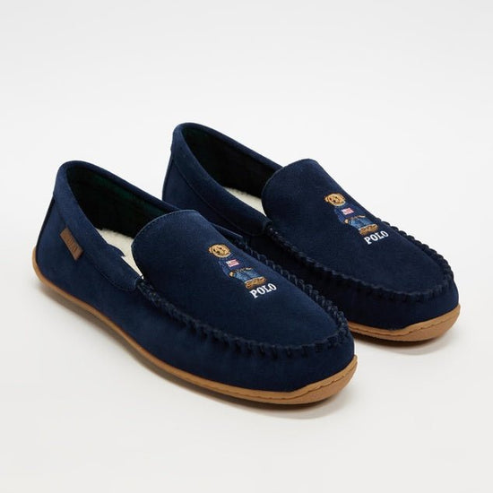 Polo Ralph Lauren BRENAN POLO BEAR Mens Moccasin Slippers Navy Suede - Shuperb