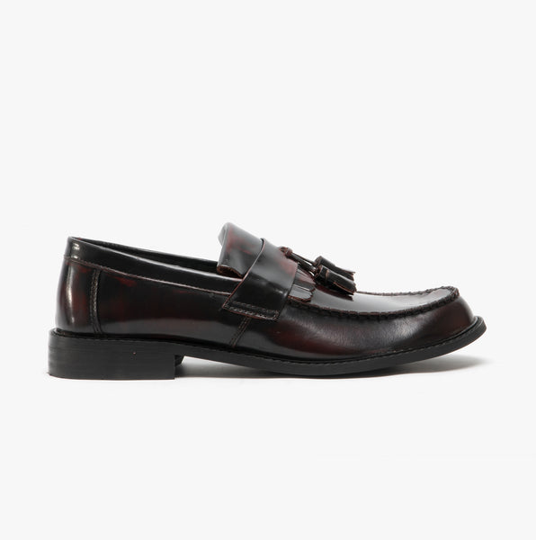 Roamers RUDEBOYZ Mens Polished Leather Tassel Loafers Oxblood 