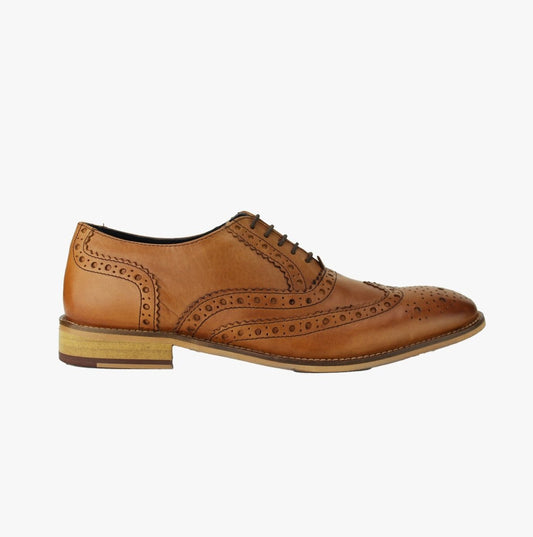 Roamers WINSTON Mens Leather Brogue Oxford Shoes Tan - Shuperb