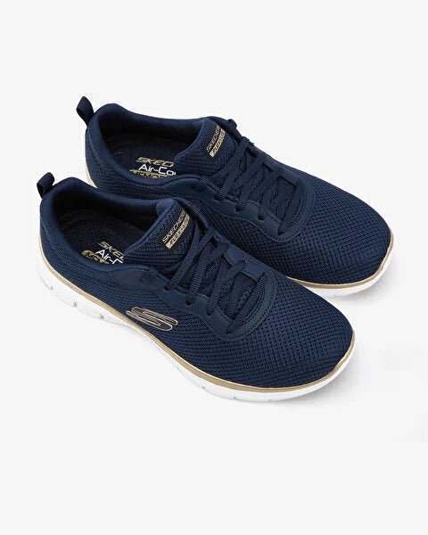 Skechers FLEX Womens Trainers Navy/Gold - Shuperb