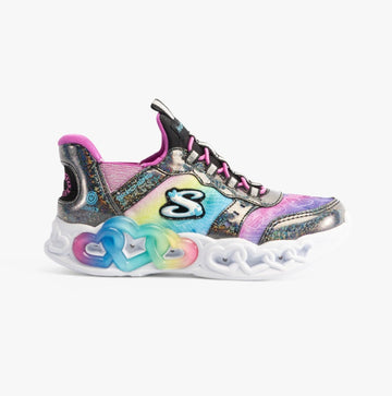 Skechers INFINITE HEART LIGHTS - ETERN Girls Trainers Black/Multi - Shuperb