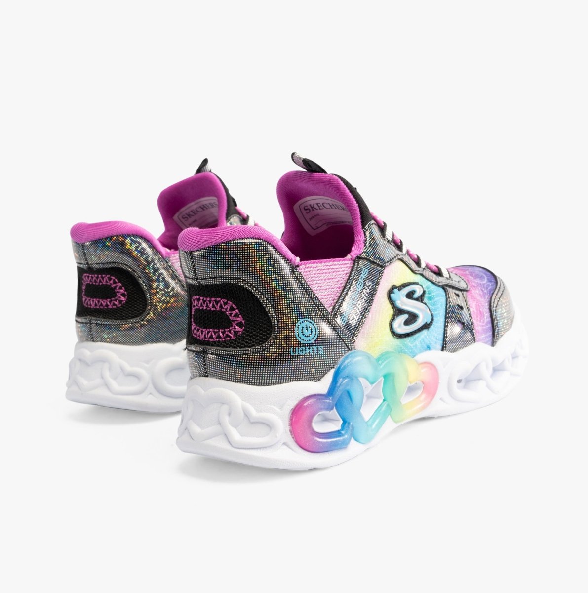 Skechers INFINITE HEART LIGHTS - ETERN Girls Trainers Black/Multi - Shuperb