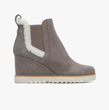 TOMS MADDIE Ladies Slip - On Wedge Boots Grey - Shuperb