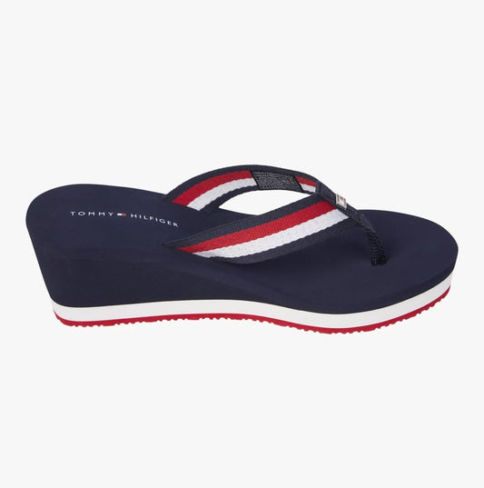 Tommy Hilfiger CORPORATE WEDGE Womens Flip Flops Red White Blue - Shuperb