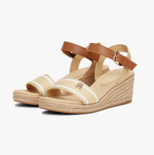 Tommy Hilfiger WEBBING WEDGE SANDAL Womens Espadrilles Harvest Wheat - Shuperb