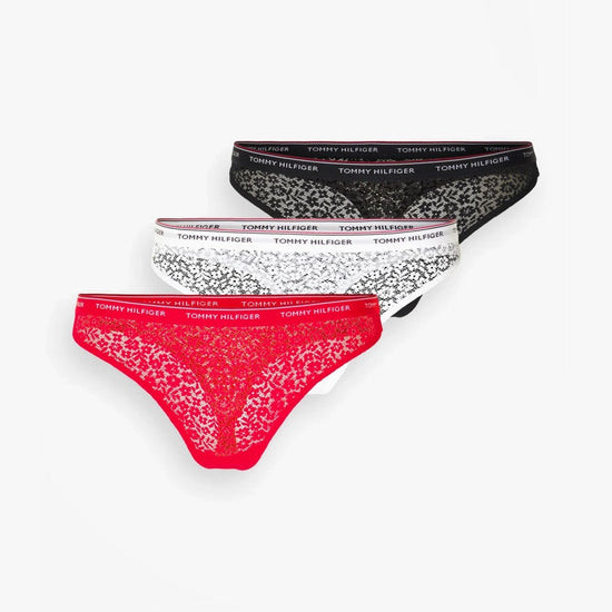 Tommy Hilfiger THONG LACE 3 Pack Womens Underwear Desert Sky/White/Primary Red - Shuperb