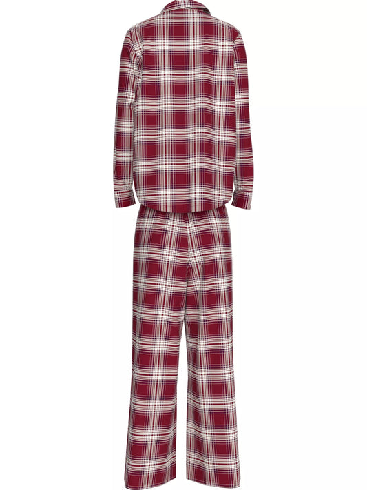 Tommy Hilfiger ORIGINAL Womens Pyjama Set Plaid Check Deep Rouge - Shuperb