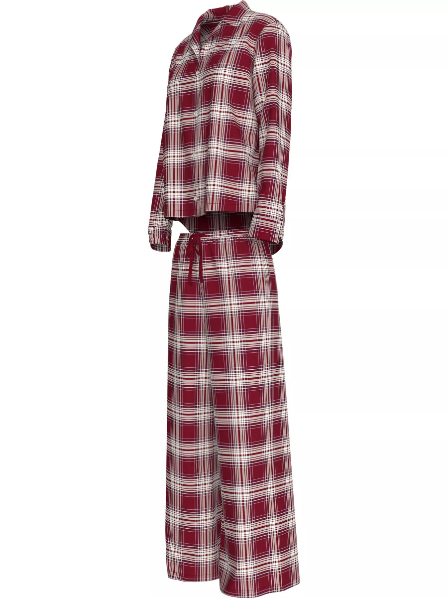 Tommy Hilfiger ORIGINAL Womens Pyjama Set Plaid Check Deep Rouge - Shuperb