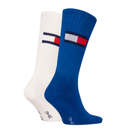 Tommy Hilfiger 2 Pack Trainer Flag Mens Crew Socks Blue/White