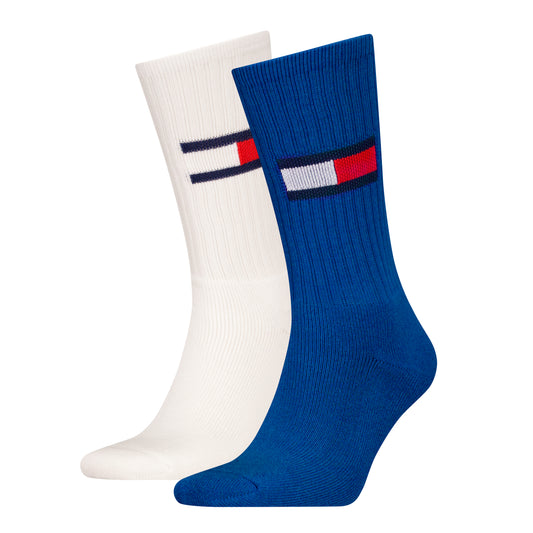 Tommy Hilfiger 2 Pack Trainer Flag Mens Crew Socks Blue/White