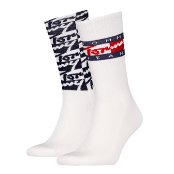 Tommy Hilfiger 2 Pack Trainer Graffiti Mens Crew Socks White