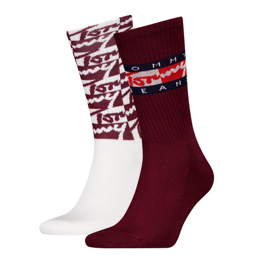 Tommy Hilfiger 2 Pack Trainer Graffiti Mens Crew Socks Red