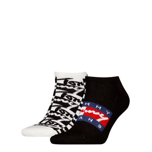 Tommy Hilfiger 2 Pack Trainer Graffiti Mens Ankle Socks Black