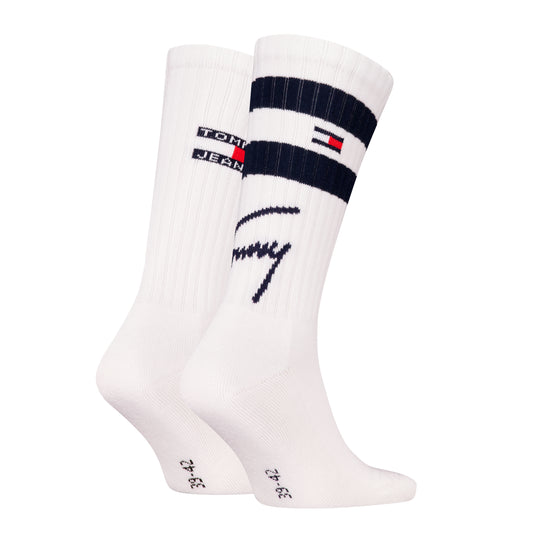 Tommy Hilfiger 2 Pack Trainer Signature Mens Crew Socks White