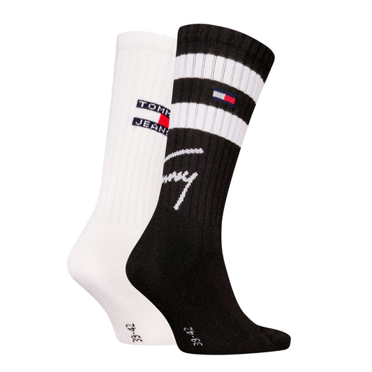 Tommy Hilfiger 2 Pack Trainer Signature Mens Crew Socks Black