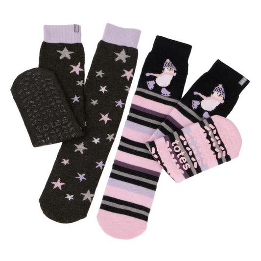 Totes Toasties Original Slipper Socks (Twin Pack) Womens Socks Penguin / Star - Shuperb