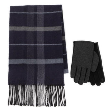 Totes Toasties WOOL BLEND Check Scarf and Thermal Lined Glove Set Mens Navy/Multi - Shuperb