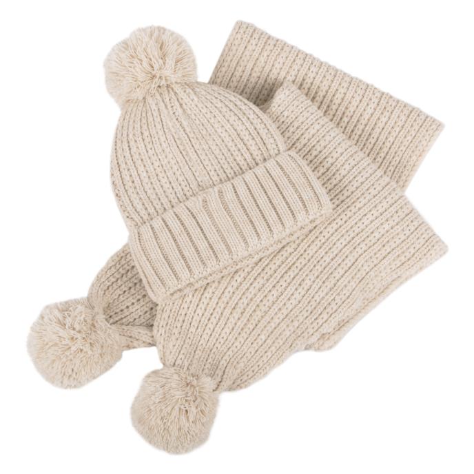 Totes Toasties KNITTED Hat And Scarf Set with Pom Pom Detail Womens Oat - Shuperb