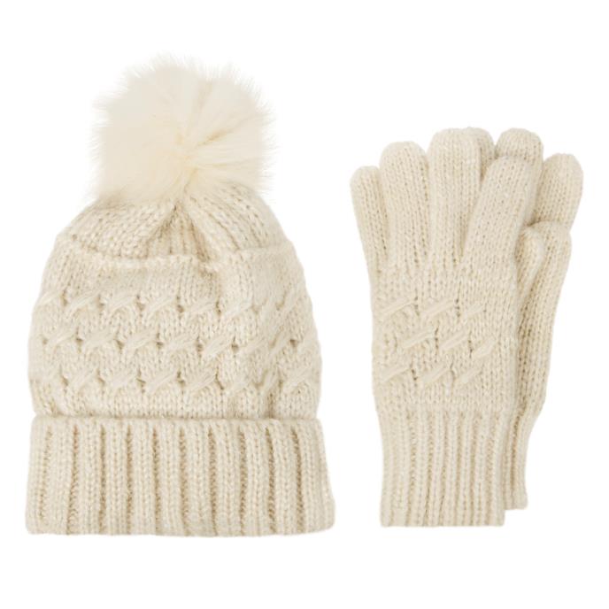 Totes Toasties CABLE Hat & Glove Set Womens Oat - Shuperb