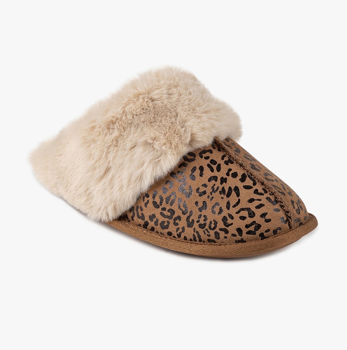 Totes Isotoner REAL SUEDE WITH FUR CUFF Ladies Mule Slippers Multi - Shuperb