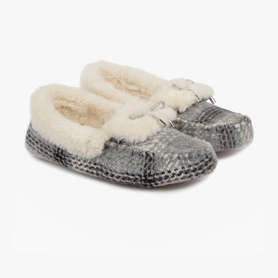 Totes Toasties BRUSHED CHECK Womens Moccasin Slippers Grey - Shuperb