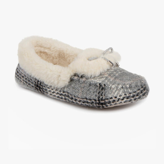 Totes Toasties BRUSHED CHECK Womens Moccasin Slippers Grey - Shuperb