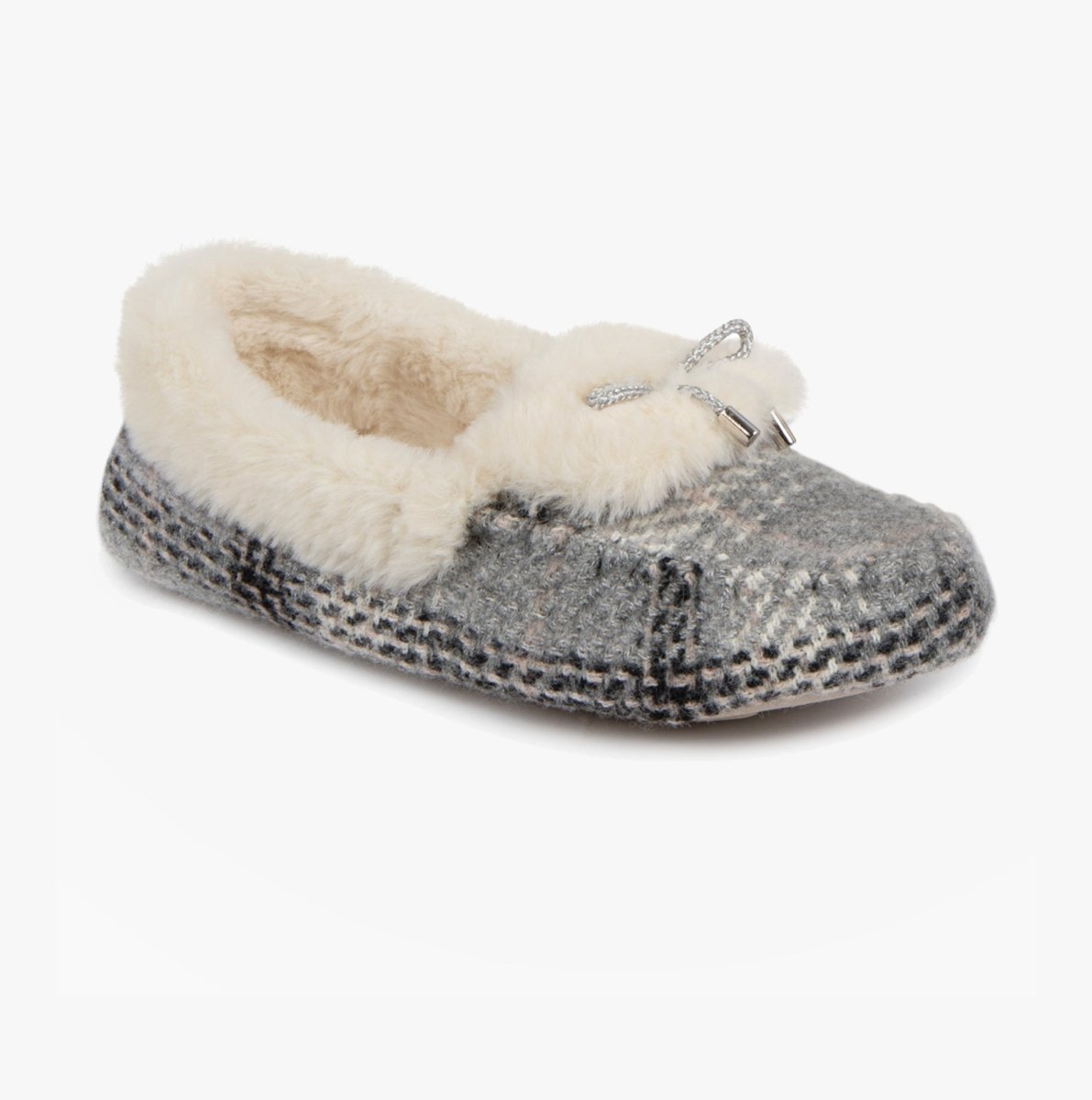 Totes Toasties BRUSHED CHECK Womens Moccasin Slippers Grey - Shuperb