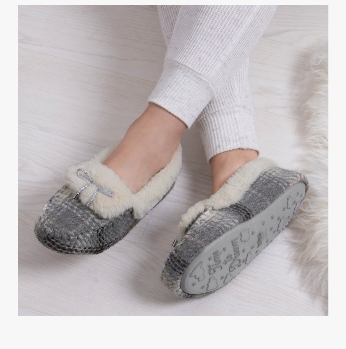 Totes Toasties BRUSHED CHECK Womens Moccasin Slippers Grey - Shuperb