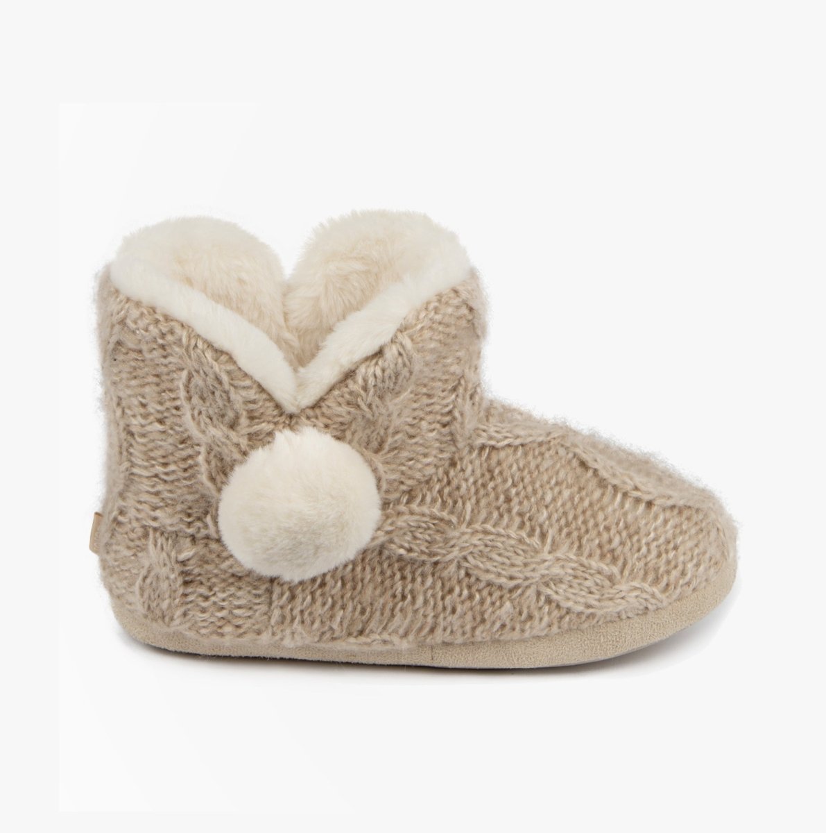 Totes Toasties CABLE BOOT Slippers WITH POM POM Womens Oat - Shuperb