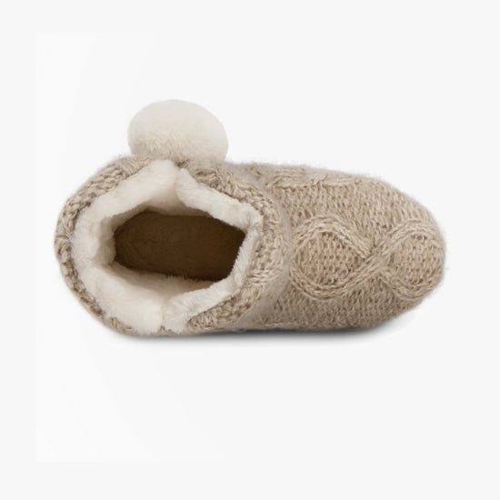 Totes Toasties CABLE BOOT Slippers WITH POM POM Womens Oat - Shuperb