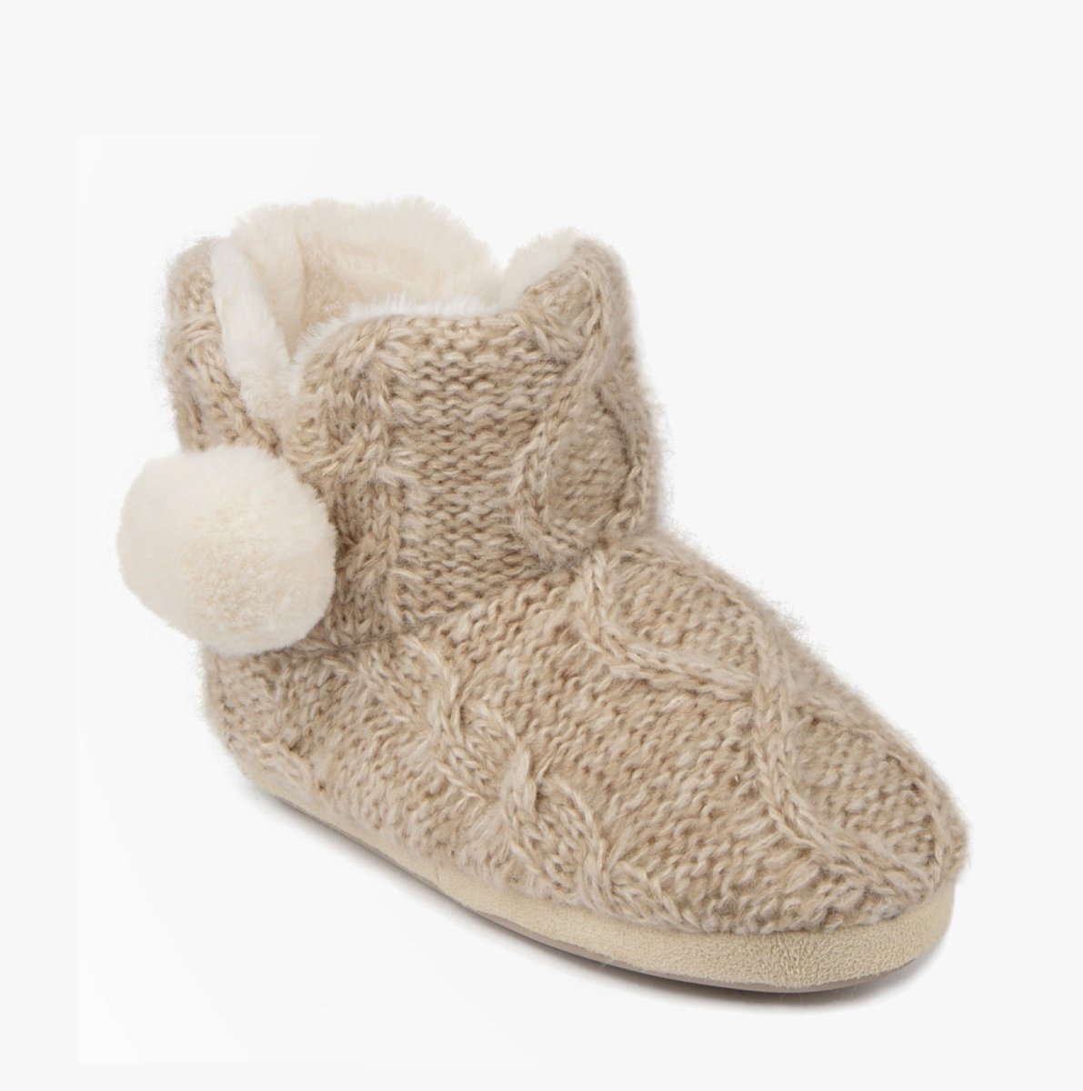 Totes Toasties CABLE BOOT Slippers WITH POM POM Womens Oat - Shuperb