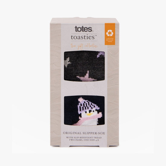 Totes Toasties Original Slipper Socks (Twin Pack) Womens Socks Penguin / Star - Shuperb