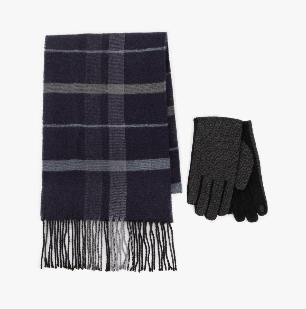 Totes Toasties WOOL BLEND Check Scarf and Thermal Lined Glove Set Mens Navy/Multi - Shuperb