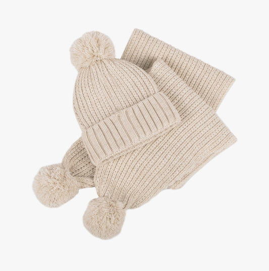 Totes Toasties KNITTED Hat And Scarf Set with Pom Pom Detail Womens Oat - Shuperb