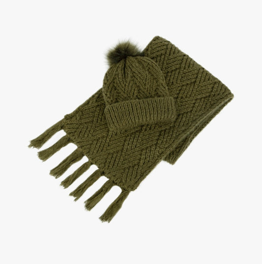 Totes Toasties KNITTED Hat & Scarf Set Womens Khaki - Shuperb