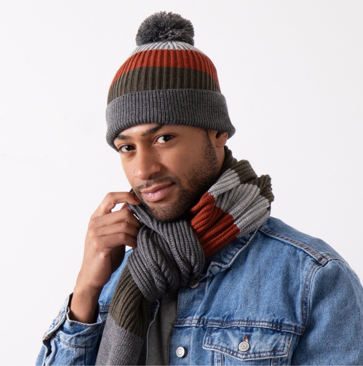 Totes Toasties Rib Knitted Hat With Pom Pom Detail Mens Bobble Multi - Shuperb