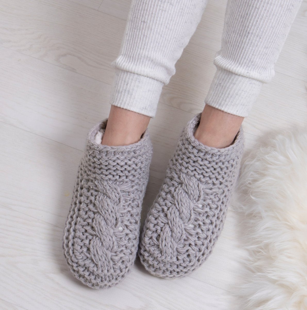 Totes Toasties CHUNKY KNIT Womens Booties Grey - Shuperb